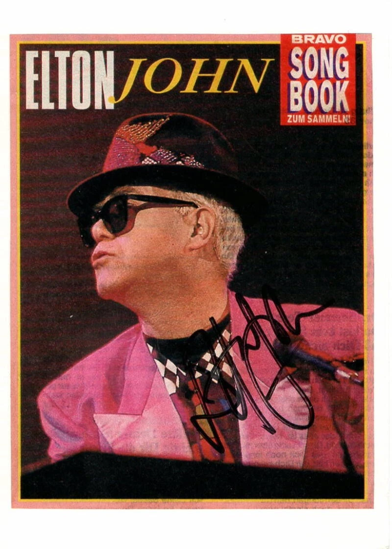 ELTON JOHN SIGNED AUTOGRAPH 4X6 BRAVO SONG BOOK CUT PHOTO - THE ROCKETMAN, REAL