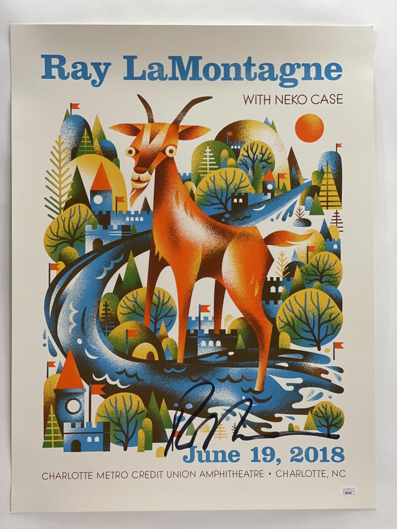 RAY LAMONTAGNE SIGNED AUTOGRAPH 18X24 CONCERT TOUR POSTER CHARLOTTE 6/19/18 JSA