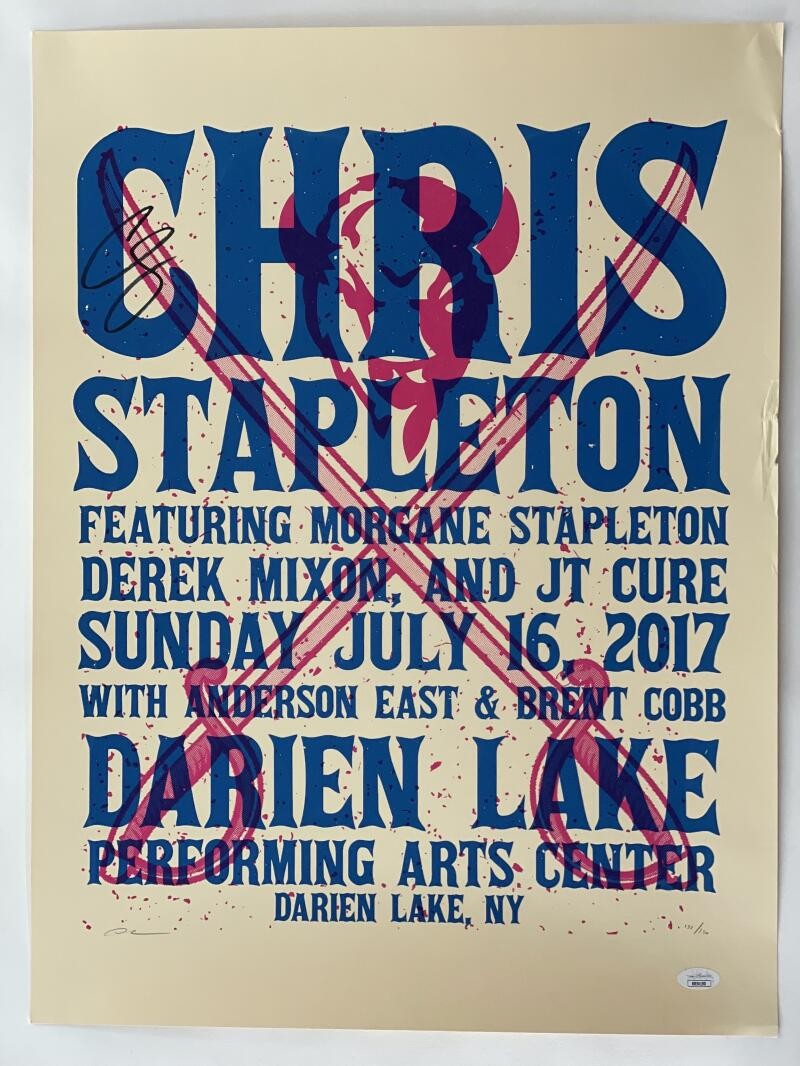 CHRIS STAPLETON SIGNED AUTOGRAPH 18X24 CONCERT TOUR POSTER 2017 W/ JSA *DAMAGED*
