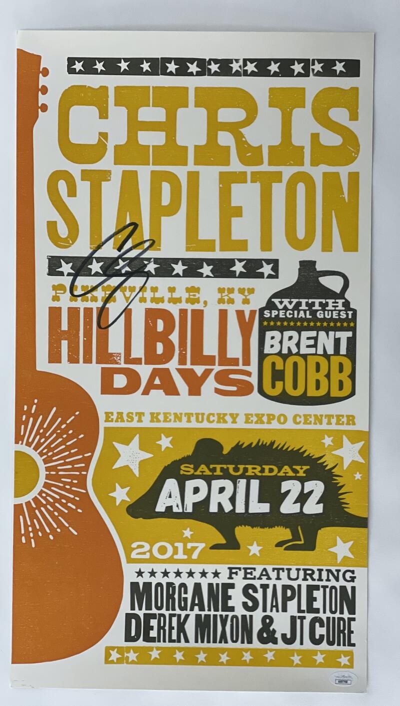 CHRIS STAPLETON SIGNED AUTOGRAPH 12X23 CONCERT TOUR POSTER HILLBILLY DAYS 17 JSA