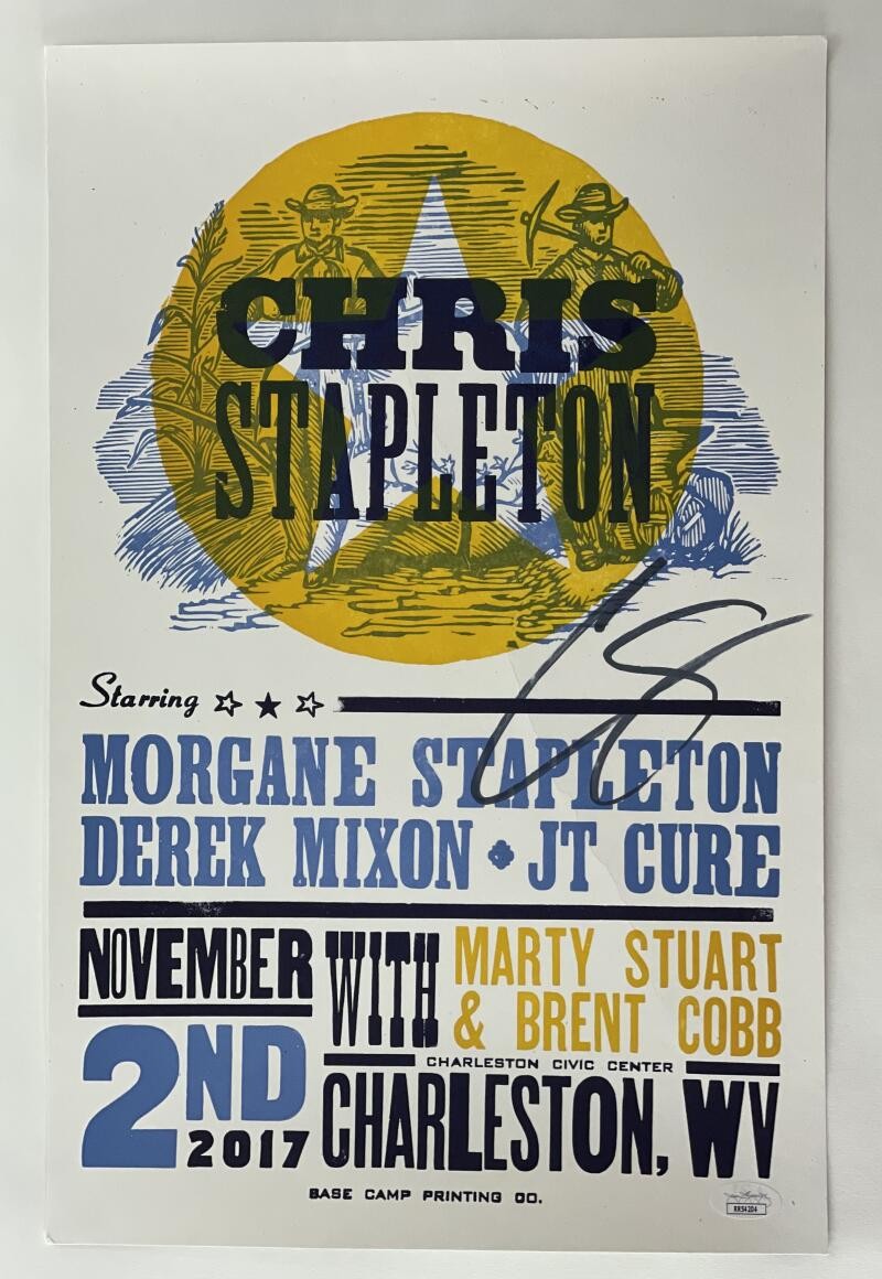CHRIS STAPLETON SIGNED AUTOGRAPH 11X17 CONCERT TOUR POSTER - CHARLESTON WV JSA