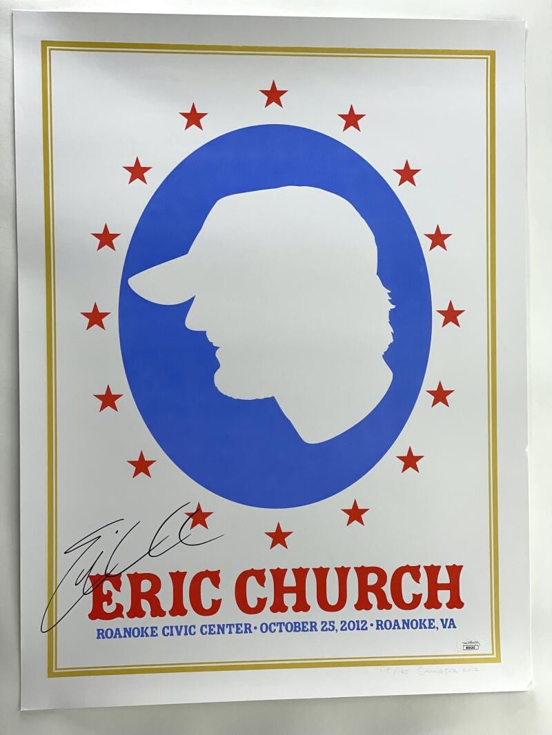 ERIC CHURCH SIGNED AUTOGRAPH 18X24 CONCERT TOUR POSTER - ROANOKE VA 10/25/12 JSA