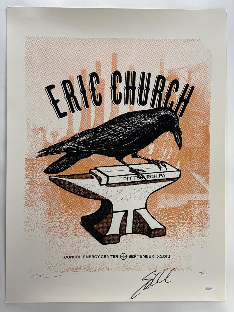 ERIC CHURCH SIGNED AUTOGRAPH 18X24 CONCERT TOUR POSTER - PITTSBURGH 9/15/12 JSA