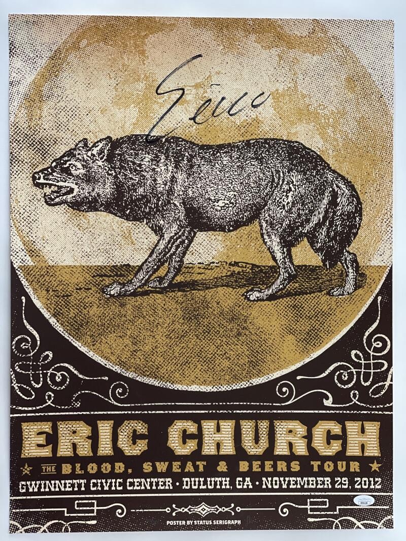 ERIC CHURCH SIGNED AUTOGRAPH 18X24 CONCERT TOUR POSTER - DULUTH GA 11/29/12 JSA
