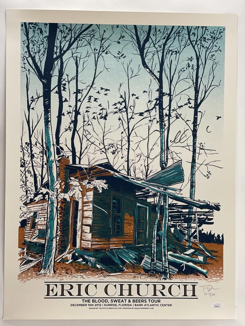 ERIC CHURCH SIGNED AUTOGRAPH 18X24 CONCERT TOUR POSTER - SUNRISE FL 12 ID: 14393