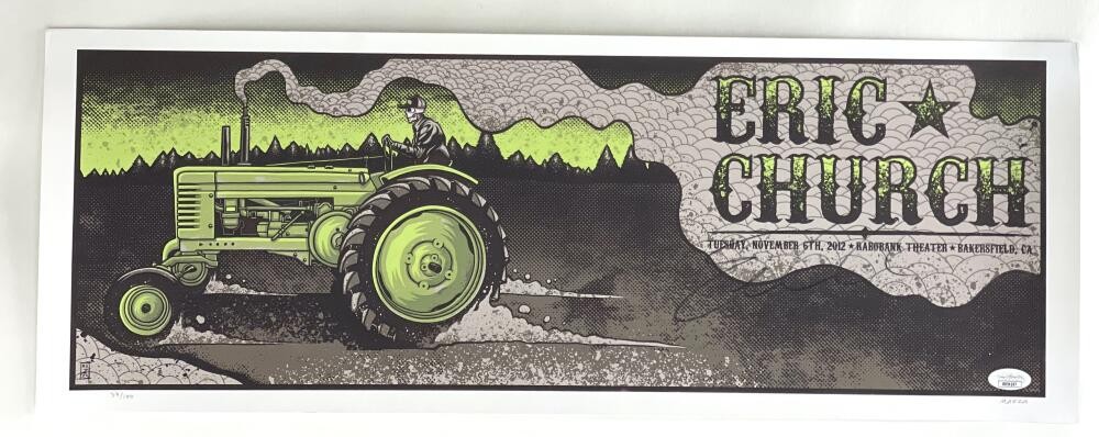 ERIC CHURCH SIGNED AUTOGRAPH 9X24 CONCERT TOUR POSTER - BAKERSFIELD 11/6/12 JSA