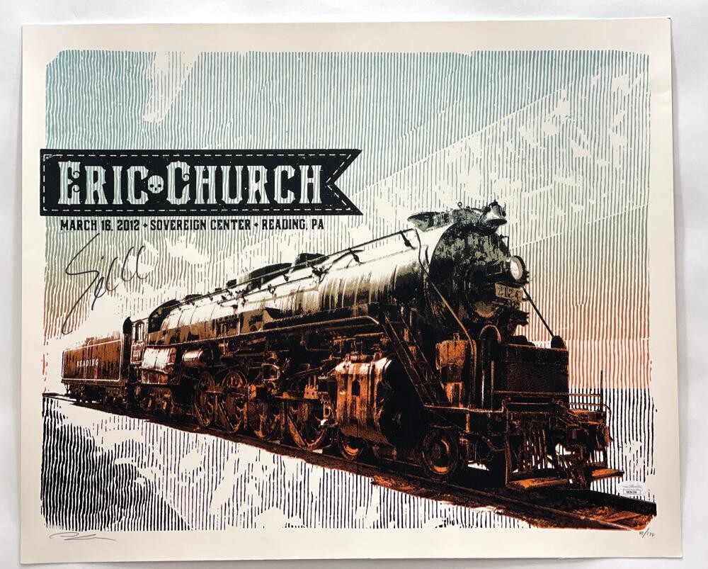 ERIC CHURCH SIGNED AUTOGRAPH 17X21 CONCERT TOUR POSTER - READING PA 3/16/12 JSA
