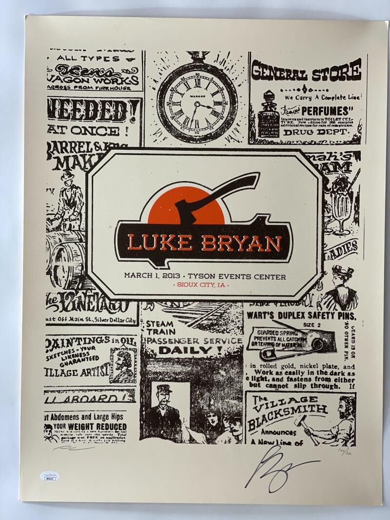 LUKE BRYAN SIGNED AUTOGRAPH 18X24 CONCERT TOUR POSTER - SIOUX CITY IA 3/1/13 JSA