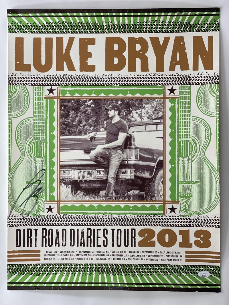 LUKE BRYAN SIGNED AUTOGRAPH 18X24 DIRT ROAD DIARIES CONCERT TOUR POSTER JSA