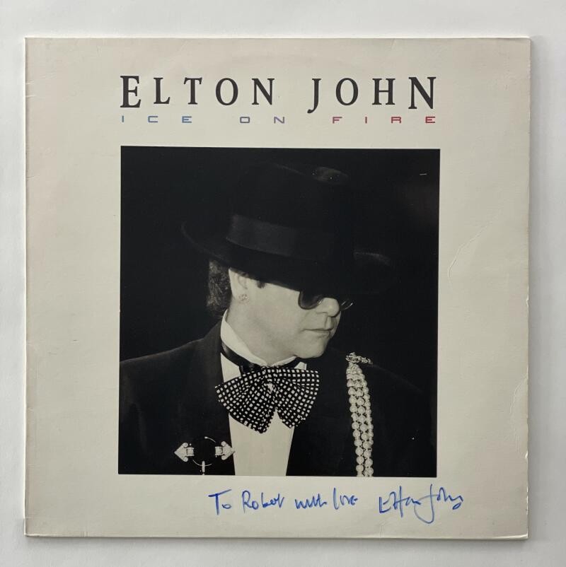ELTON JOHN SIGNED AUTOGRAPH ALBUM VINYL RECORD - ICE ON FIRE 