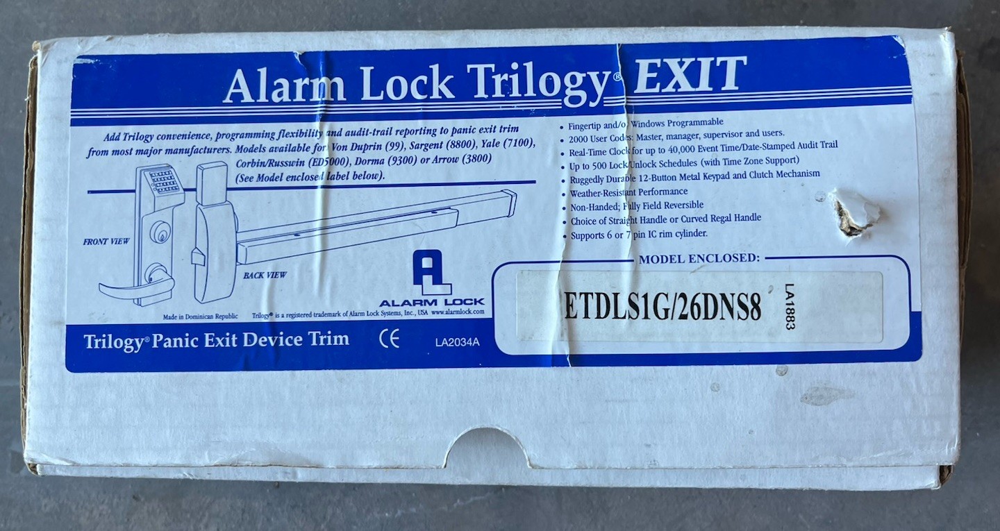 Alarm Lock - ETDLS1G/26DNS8 - Pushbutton Exit Trim, 2000 Users, 40, 000 Event