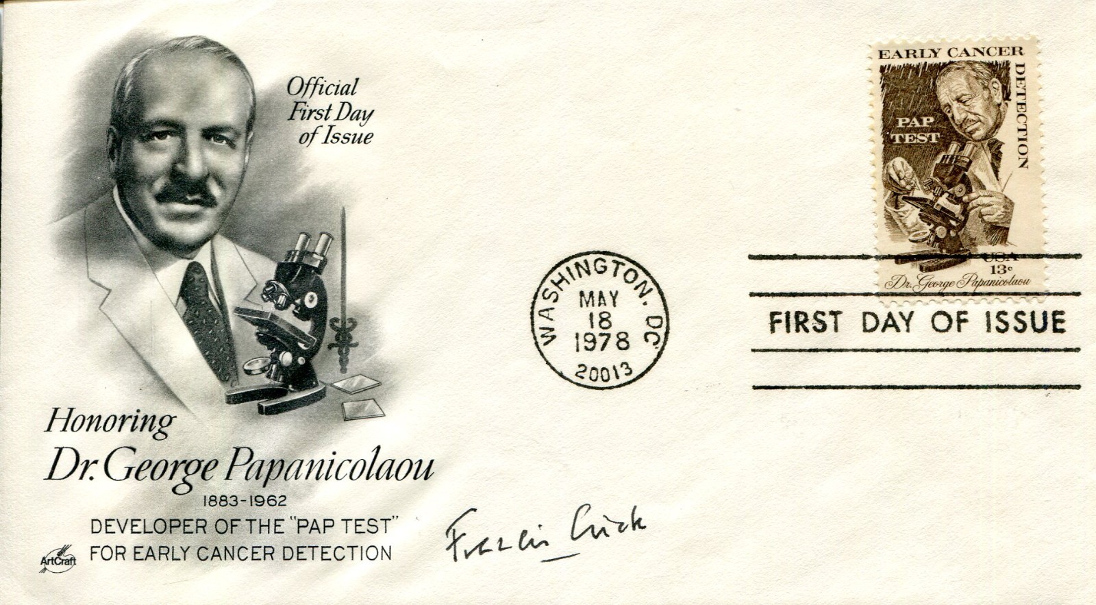 Francis Crick DNA Double Helix Nobel Prize Salk Institu Signed Autograph FDC JSA