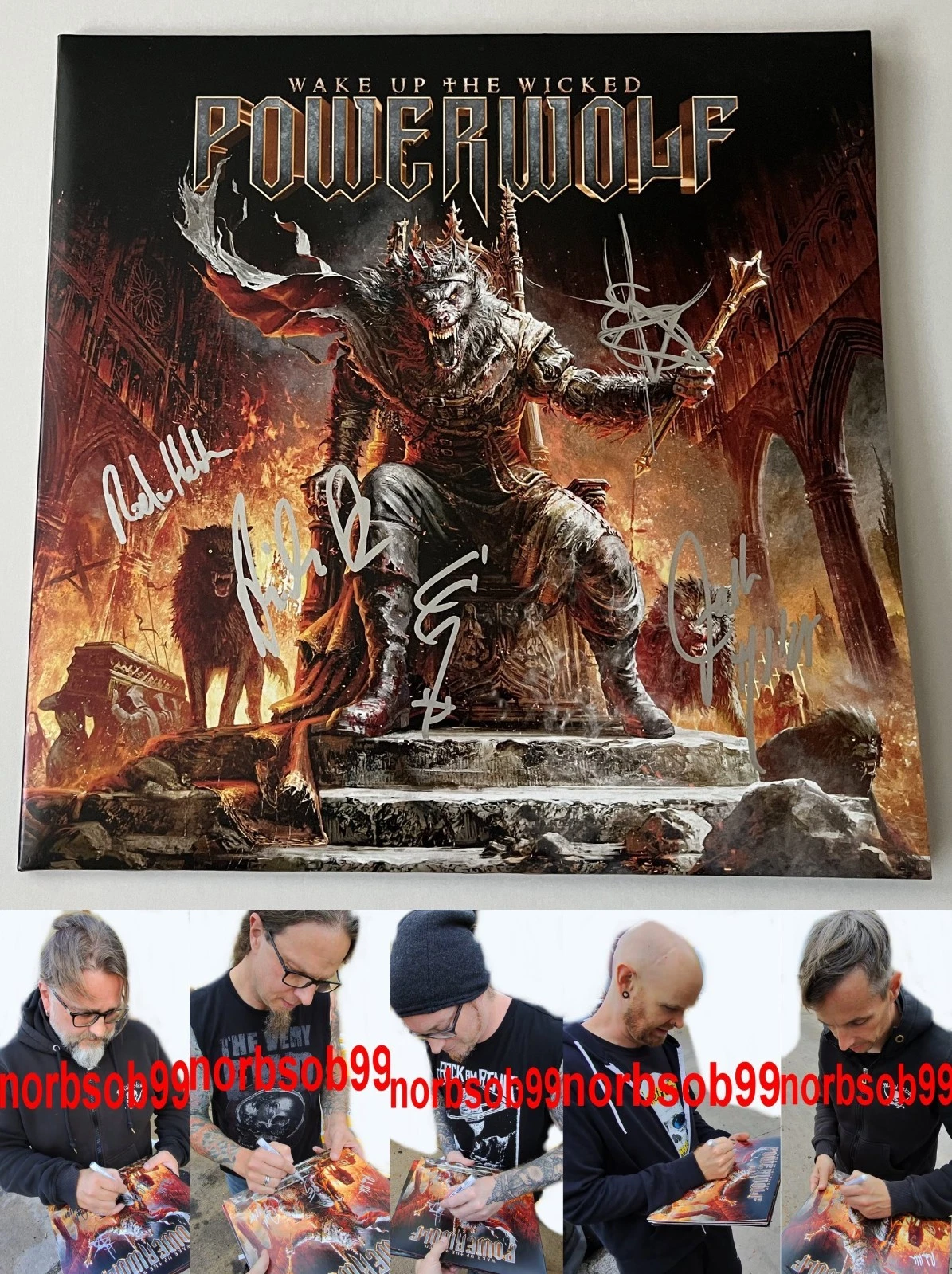 POWERWOLF SIGNED WAKE UP THE WICKED VINYL ALBUM LP ATTILA DORN +4 w/EXACT PROOF