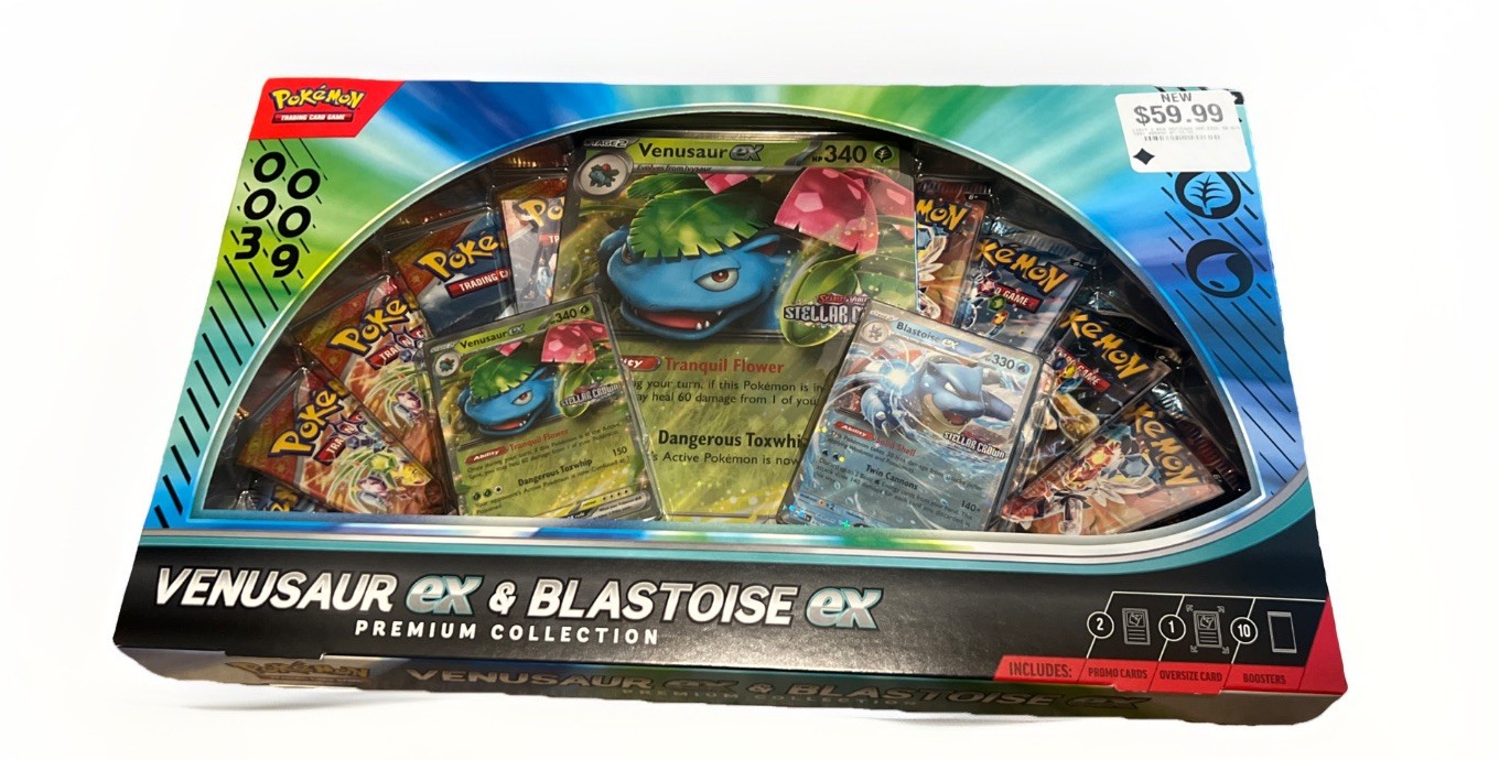 POKEMON TCG SV: VENUSUAR AND BLASTOISE EX PREMIUM COLLECTION W/ PROMO PIKACHU!! COLLECTIBLE MEMORABILIA