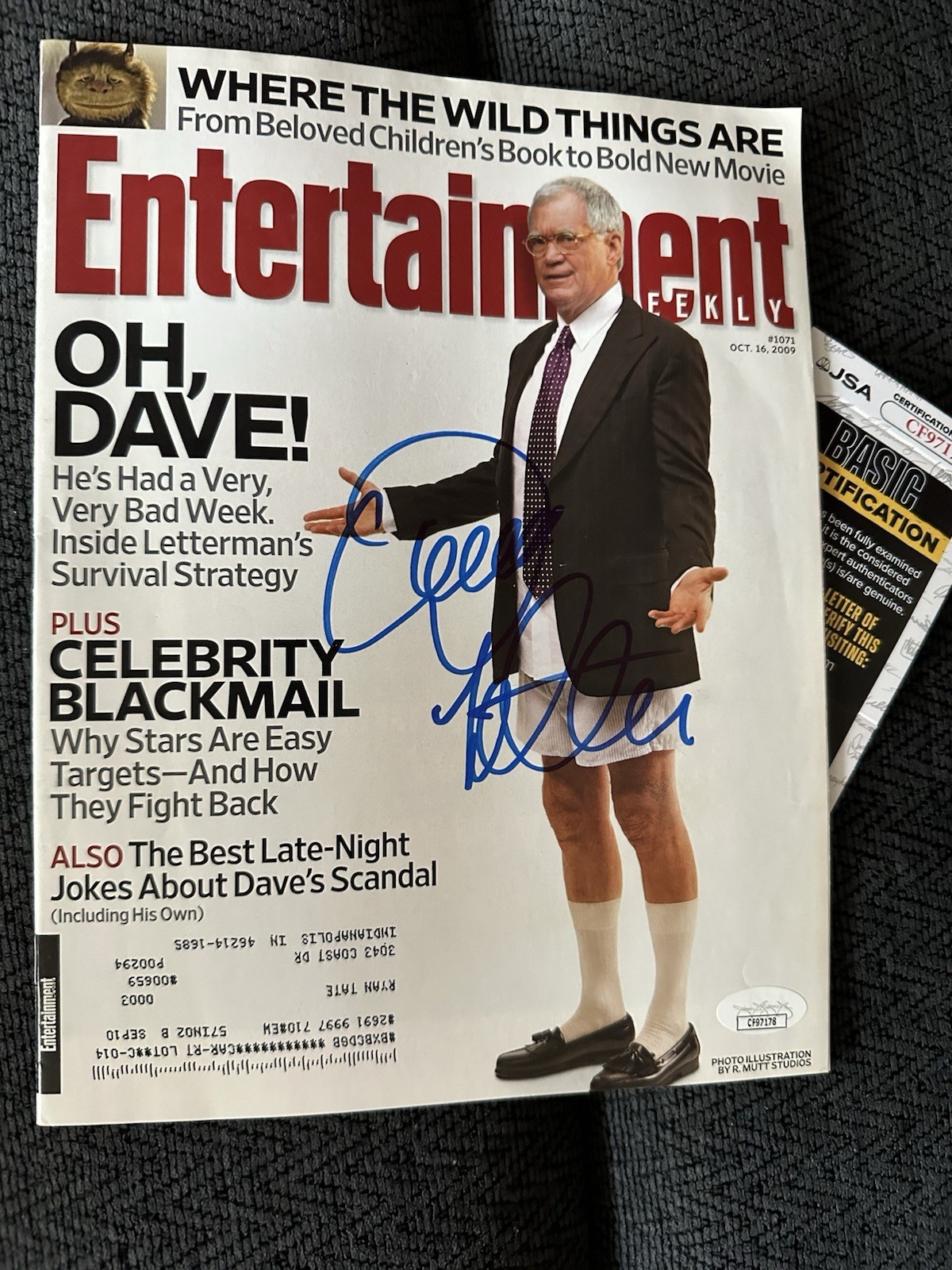 David Letterman signed Entertainment Weekly Magazine JSA Authentication COA