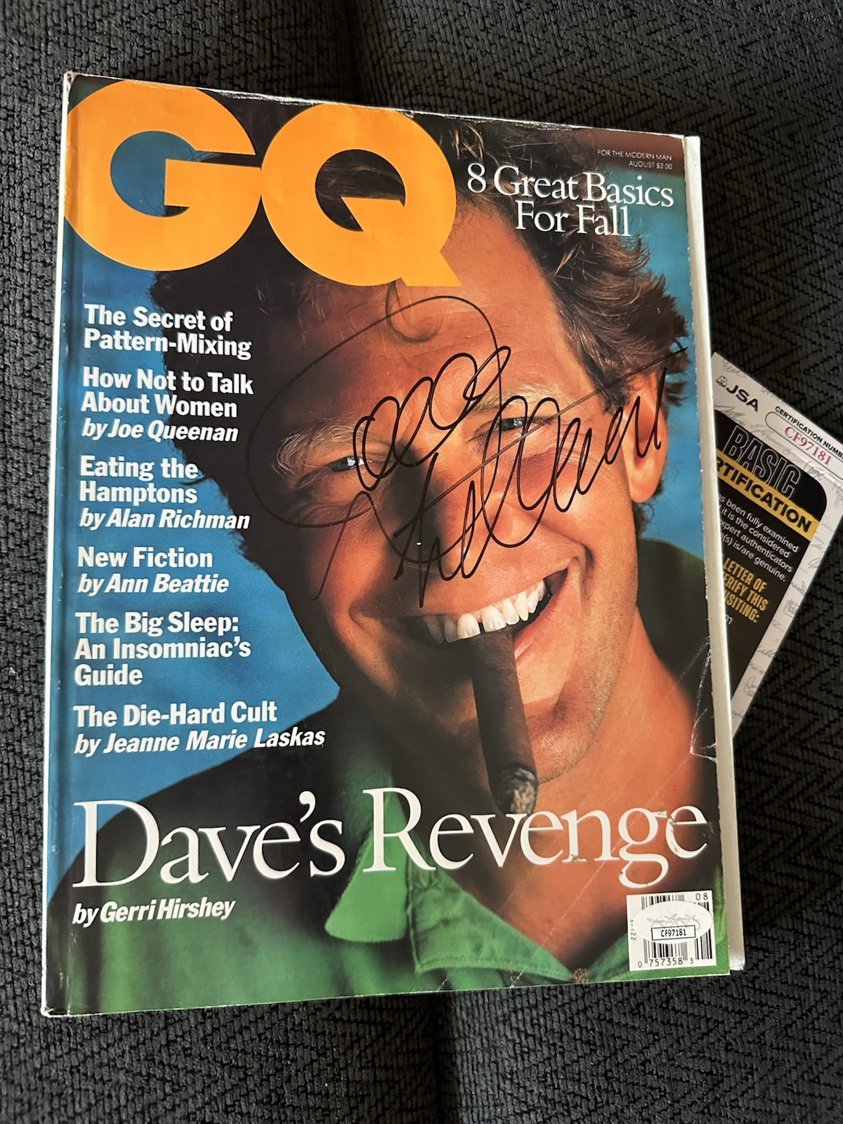 David Letterman signed GQ Magazine JSA Authentication COA