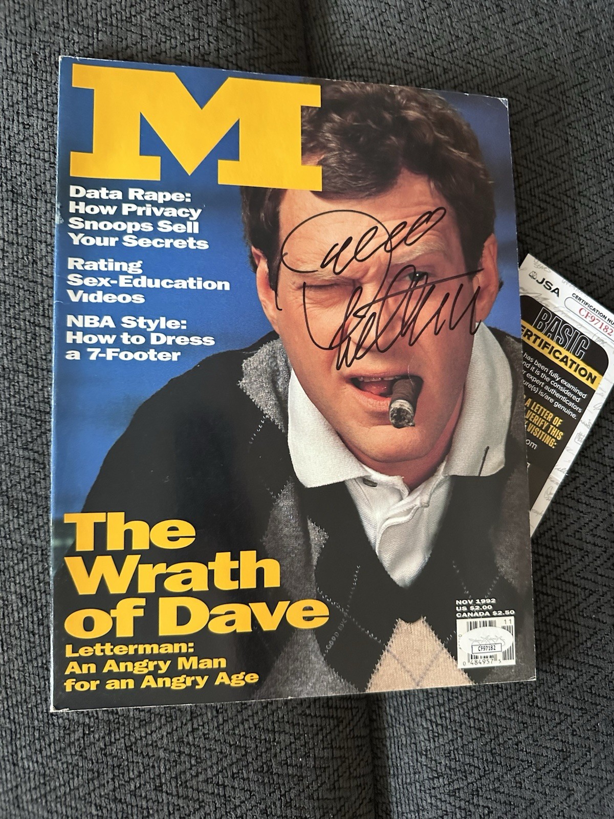 David Letterman signed GQ Magazine JSA Authentication COA