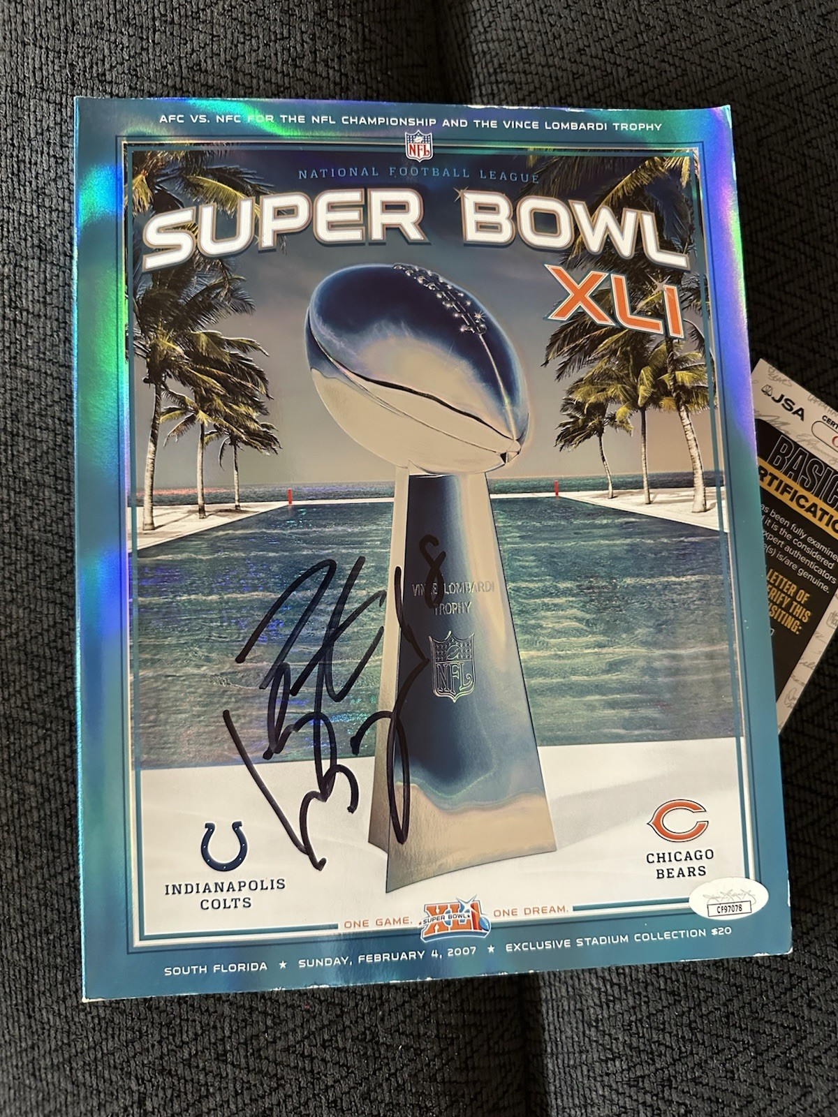Peyton Manning signed Super Bowl XLI Program JSA Authentication COA MVP Colts