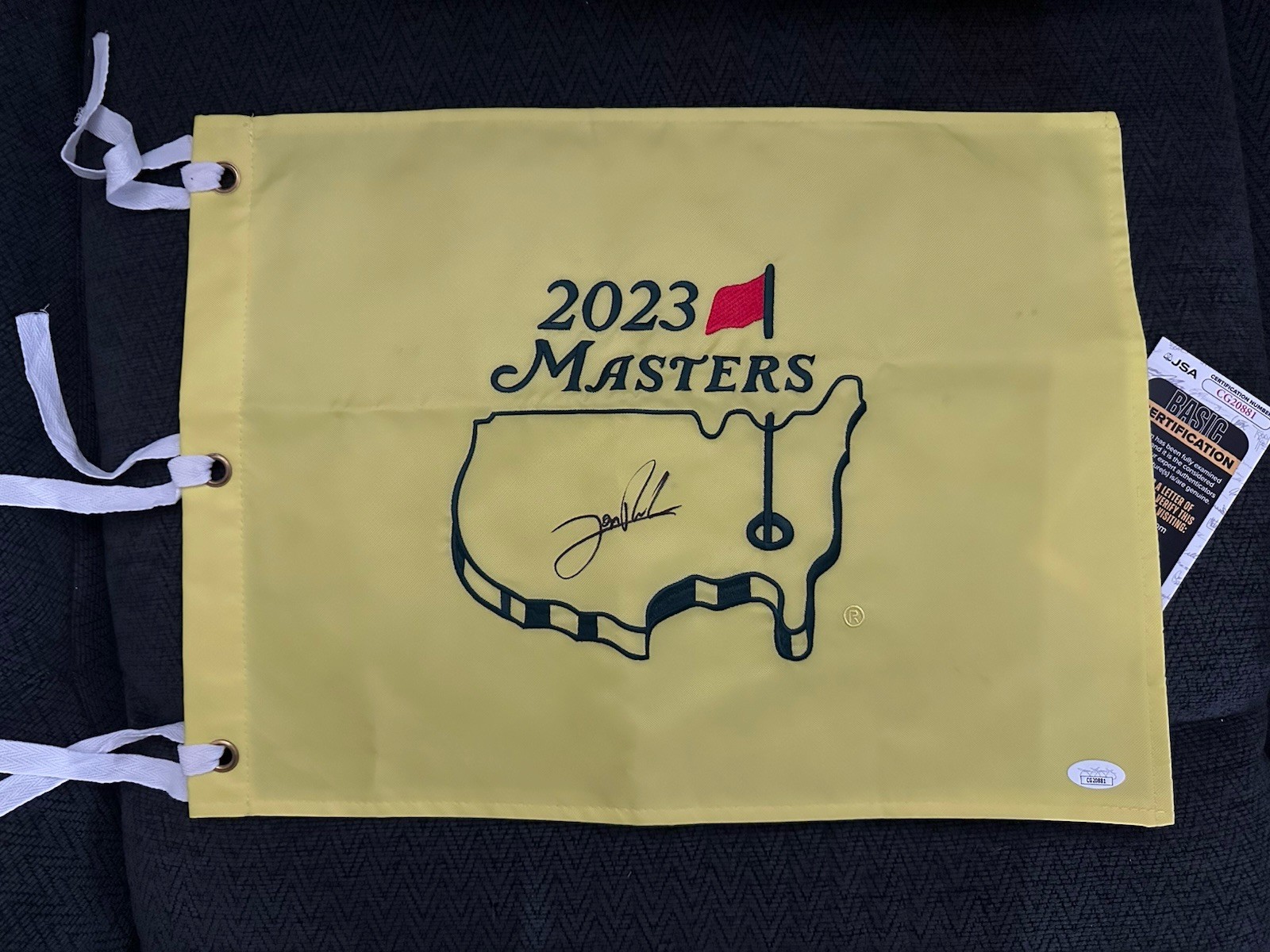 Jon Rahm SIGNED 2023 Official Masters Golf Flag JSA Authenticated COA Rare Black