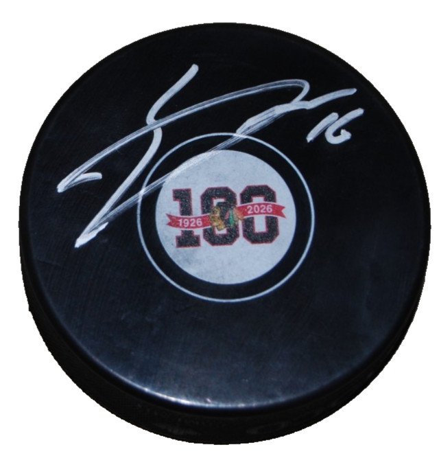 JASON DICKINSON signed (CHICAGO BLACKHAWKS) Centennial 100 puck BECKETT BU41224