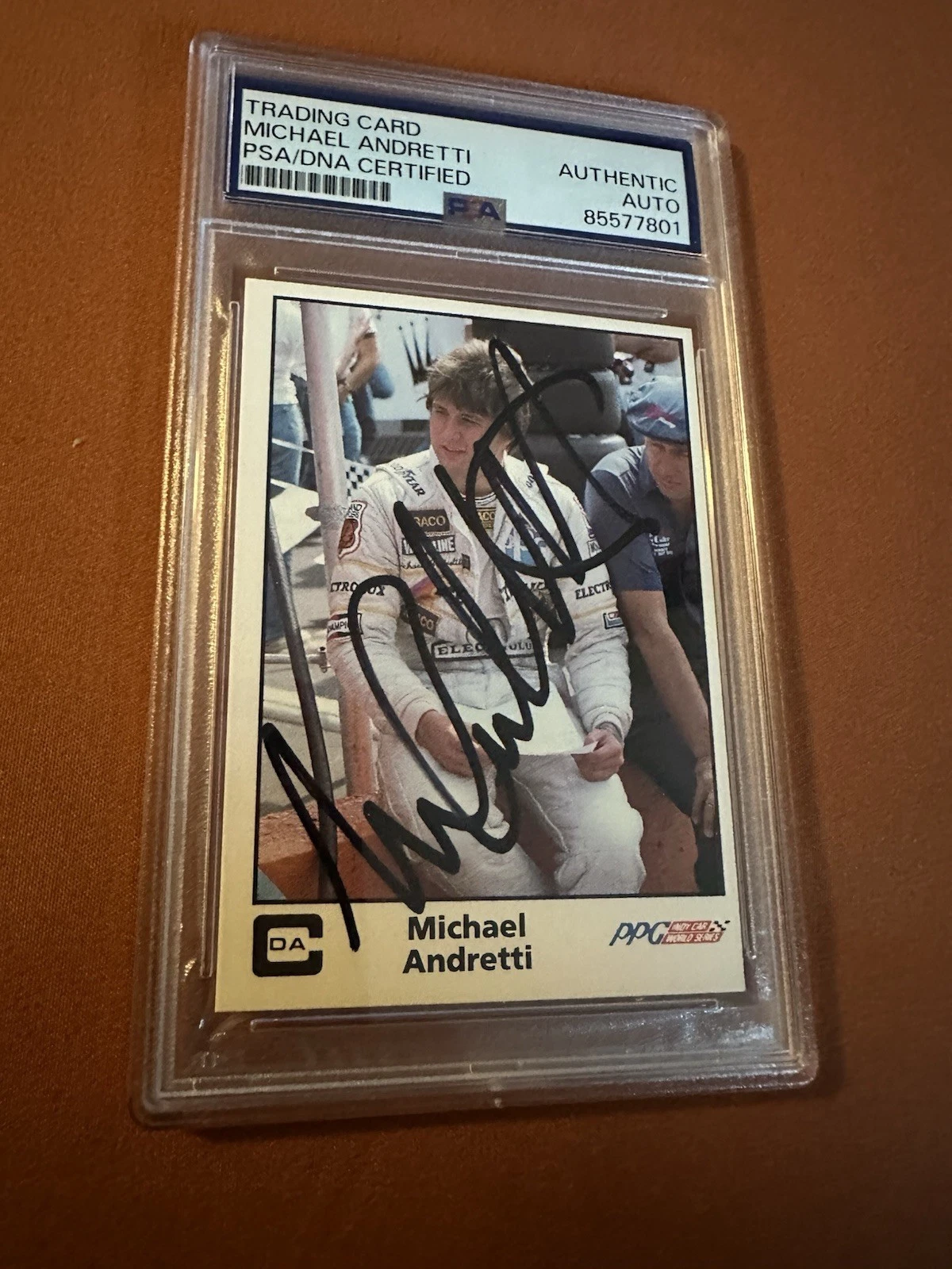 Michael Andretti Signed 1984 PPG Indy Car Card #36 PSA /DNA Slab COA RC Rookie