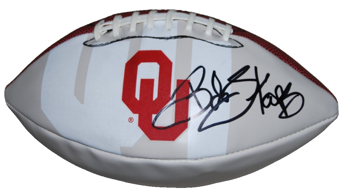 BOB STOOPS signed (OKLAHOMA SOONERS) autographed logo football BECKETT BU41296