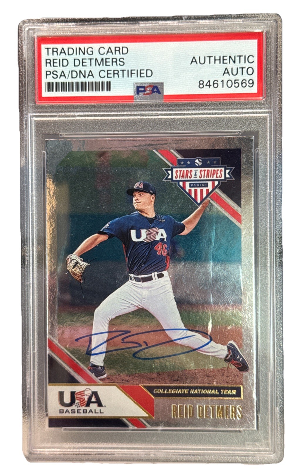 REID DETMERS signed (LOS ANGELES ANGELS) Stars & Stripes Card PSA 84610569