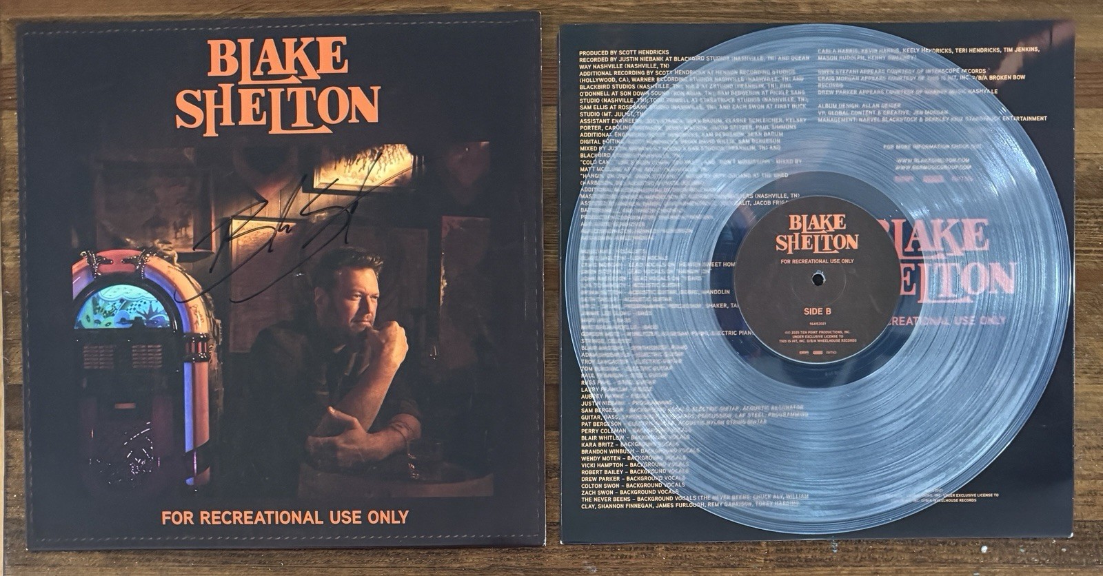SIGNED Blake Shelton For Recreational Use Autograph Clear Vinyl Beckett BAS COA