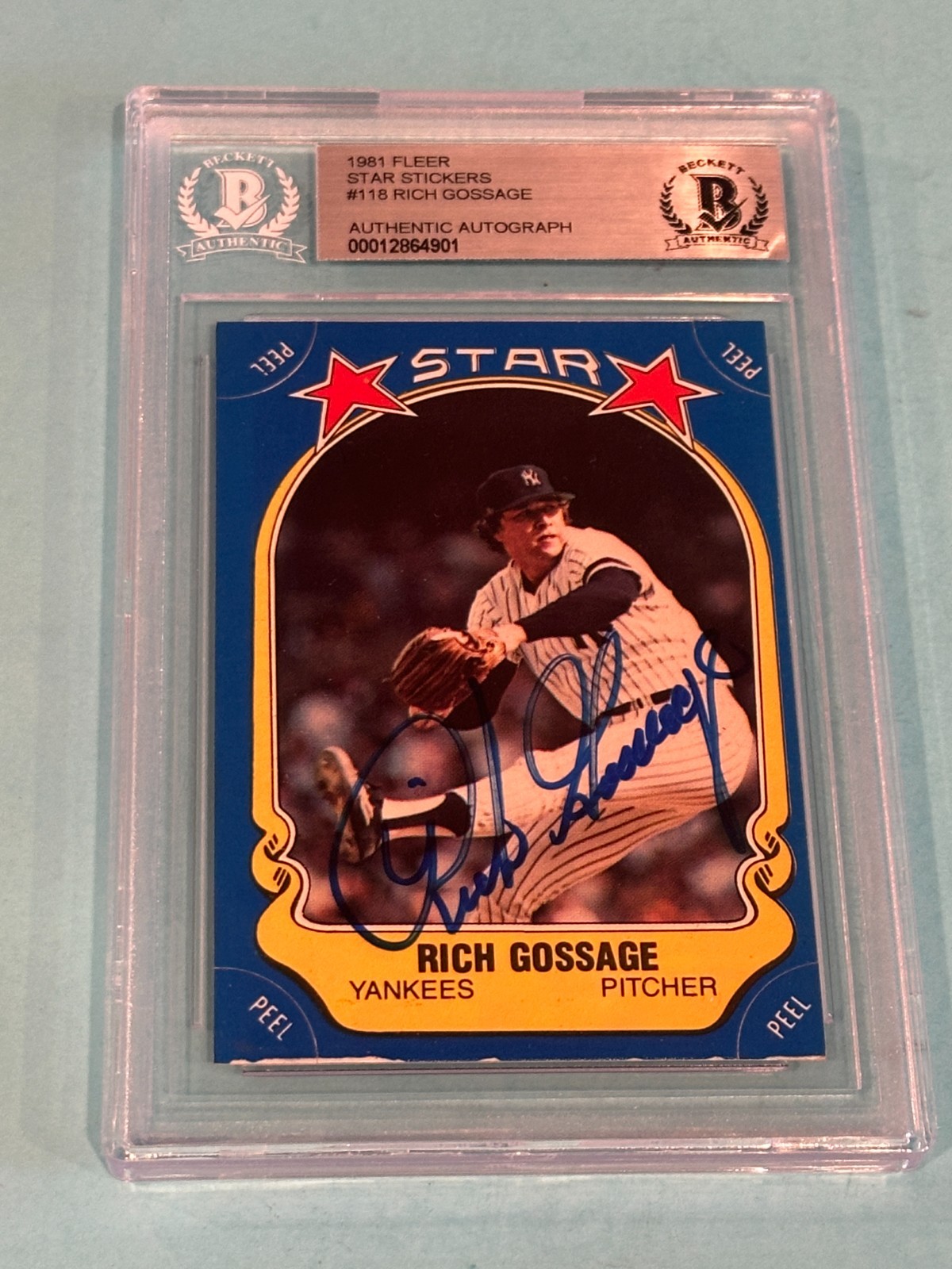 GOOSE GOSSAGE Signed 1981 FLEER STAR STICKERS Card #118 Beckett BAS