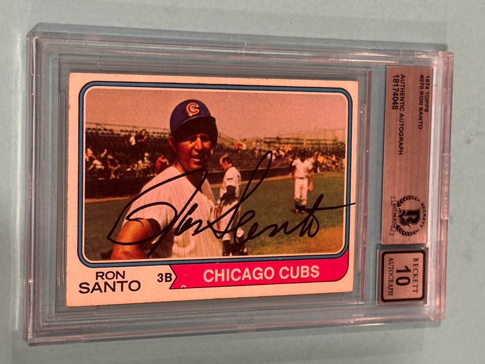 RON SANTO Signed 1974 TOPPS Card #270 Beckett BAS AUTO 10