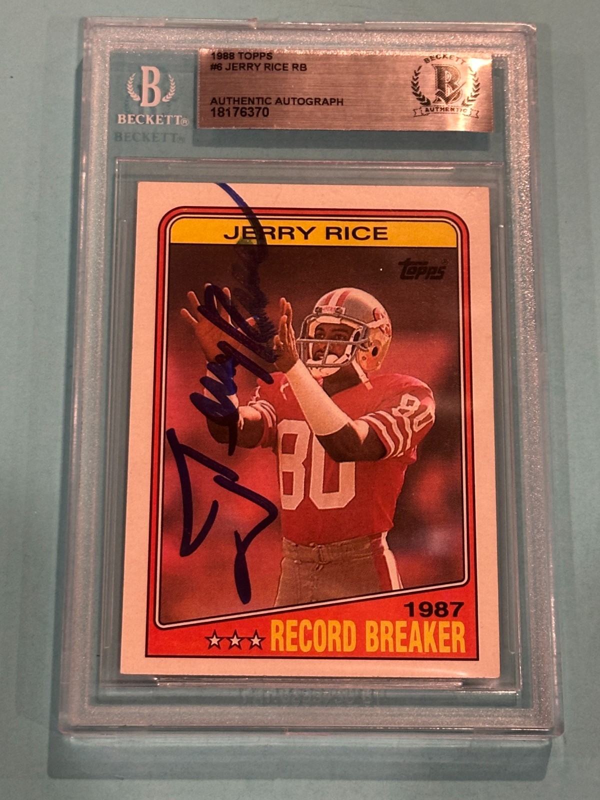 JERRY RICE Signed 1988 TOPPS Card #6 RB Beckett BAS