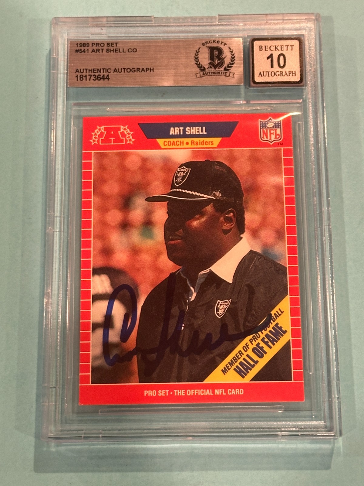 ART SHELL Signed 1989 PRO SET Card #541 CO Beckett BASAUTO 10