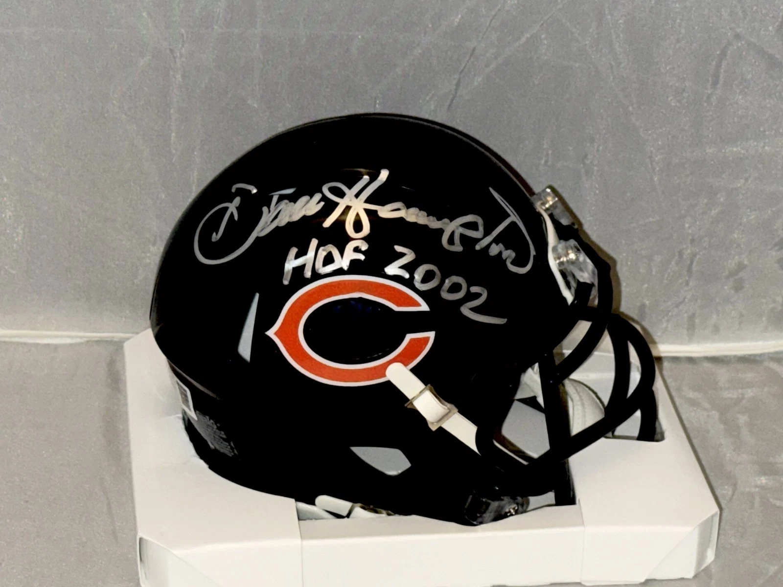 Dan Hampton signed Chicago Bears mini helmet W/ HOF Inscrip Beckett Witnessed