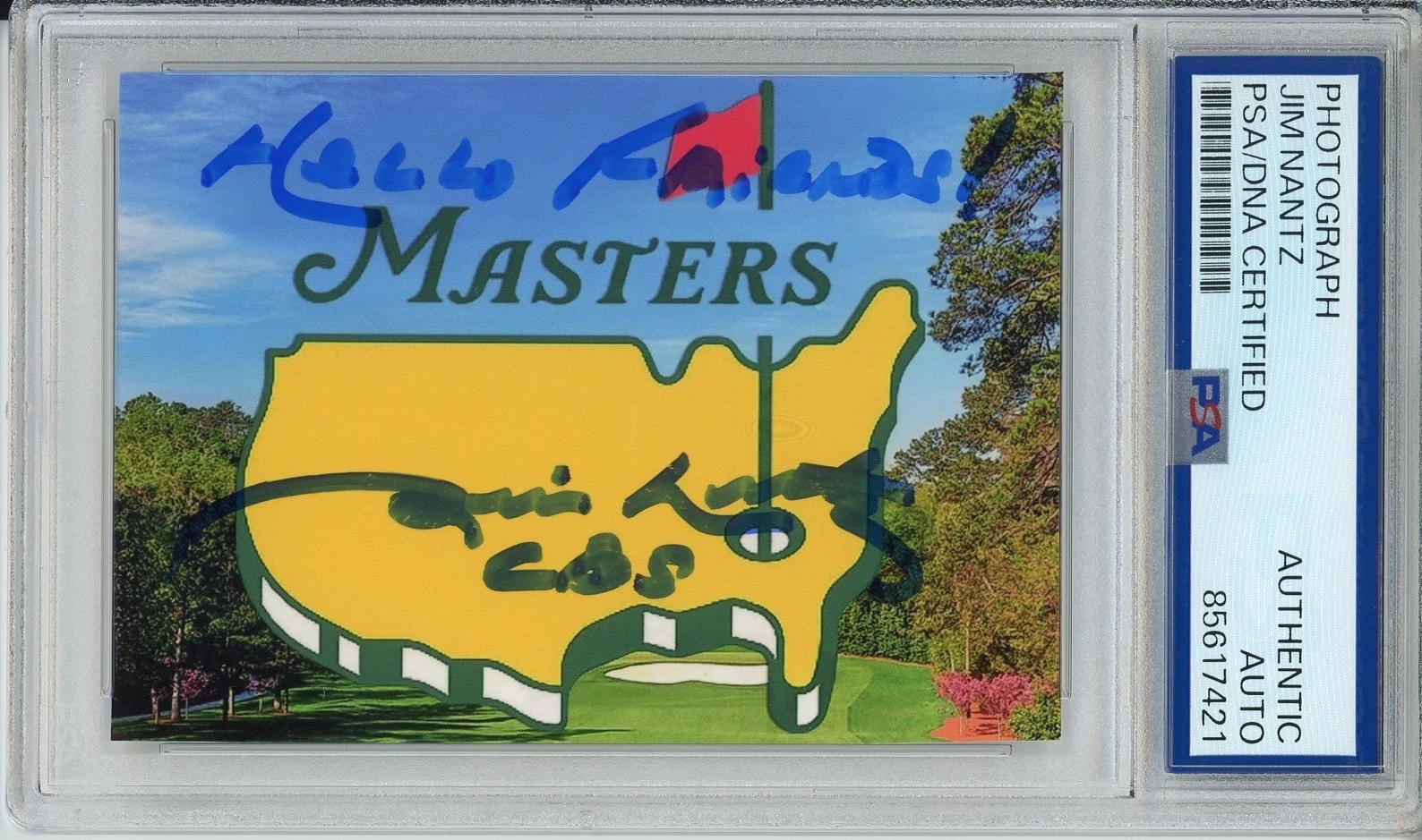JIM NANTZ SIGNED MASTERS LOGO PICTURE PSA DNA COA AUTOGRAPH HELLO FRIENDS QUOTE