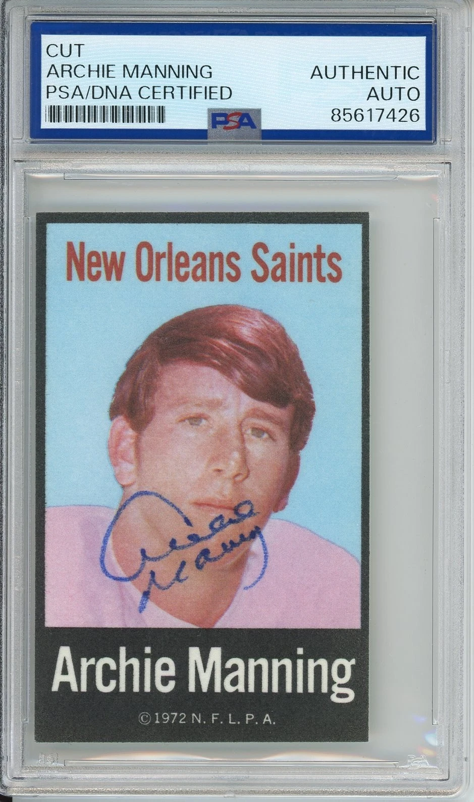 1972 NFLPA FABRIC IRON ON SIGNED ARCHIE MANNING RC CARD PSA DNA COA AUTOGRAPH