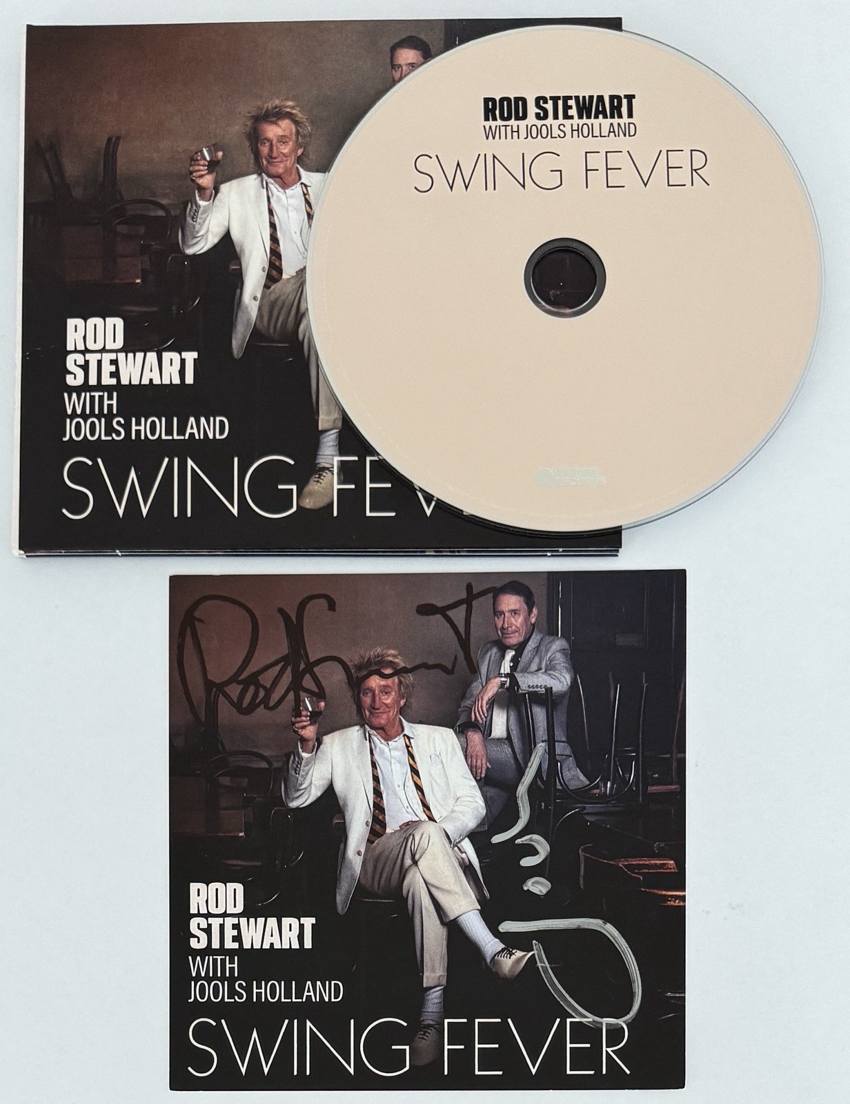 SIGNED Rod Stewart & Jools Holland Swing Fever Album Art Card & CD PSA DNA COA