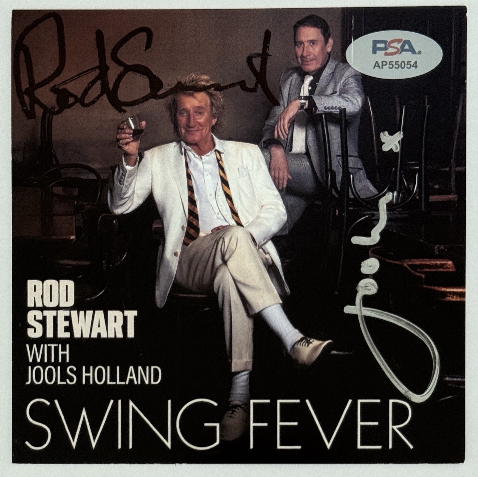 SIGNED Rod Stewart & Jools Holland Swing Fever Album Cover Card & CD PSA DNA COA