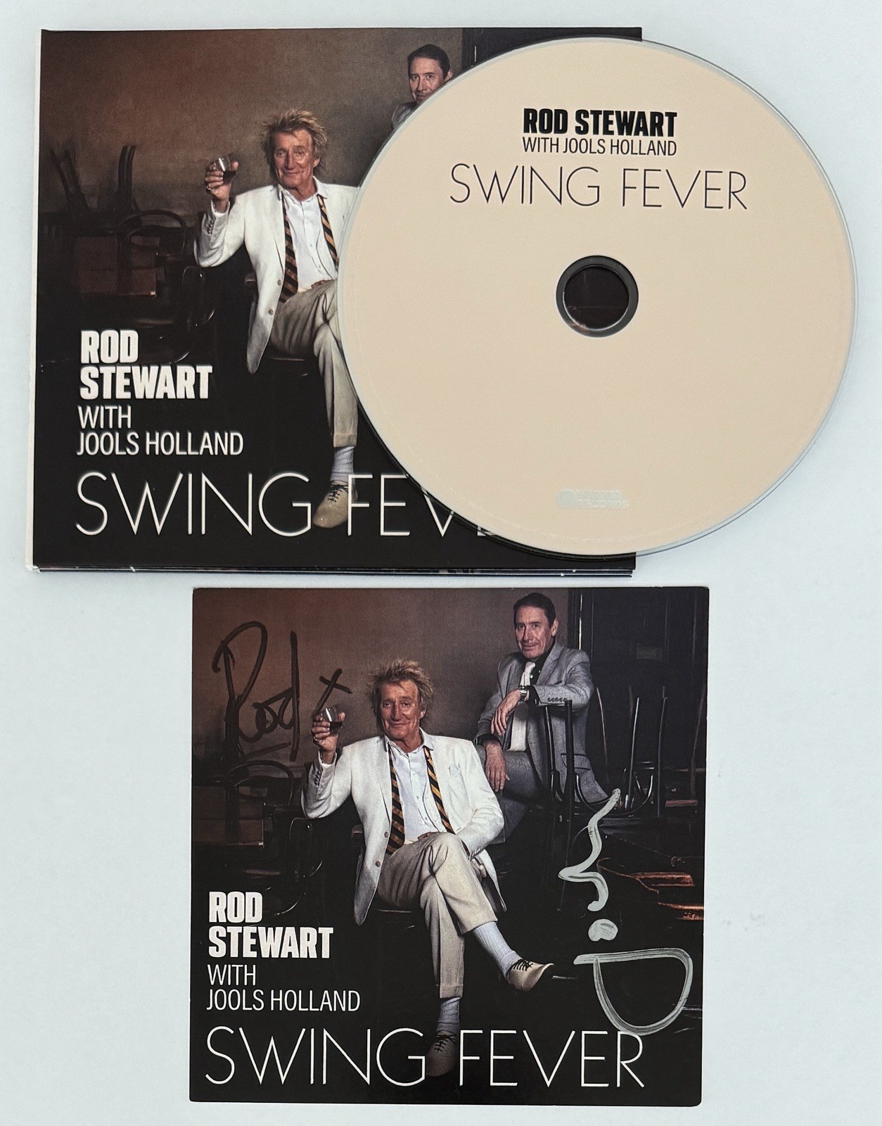 SIGNED Rod Stewart & Jools Holland Swing Fever Cover Art Card & CD PSA DNA COA