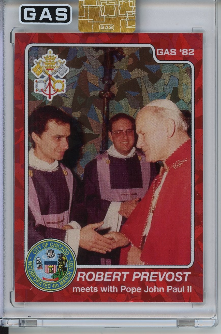 2025 GAS Pope Leo XIV Meets Pope John Paul II Rookie Card RC Robert Prevost /100
