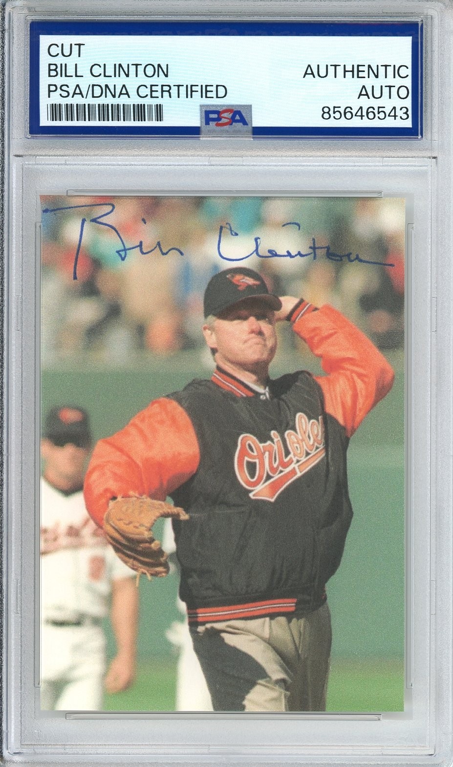 President Bill Clinton SIGNED AUTOGRAPH Baltimore Orioles Baseball Cut PSA DNA