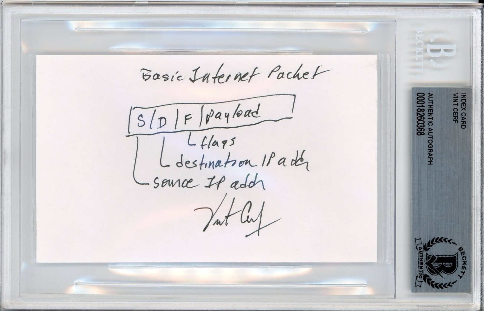 Vint Cerf INVENTOR OF THE INTERNET SIGNED ORIGINAL 1 of 1 SKETCH BAS Beckett COA