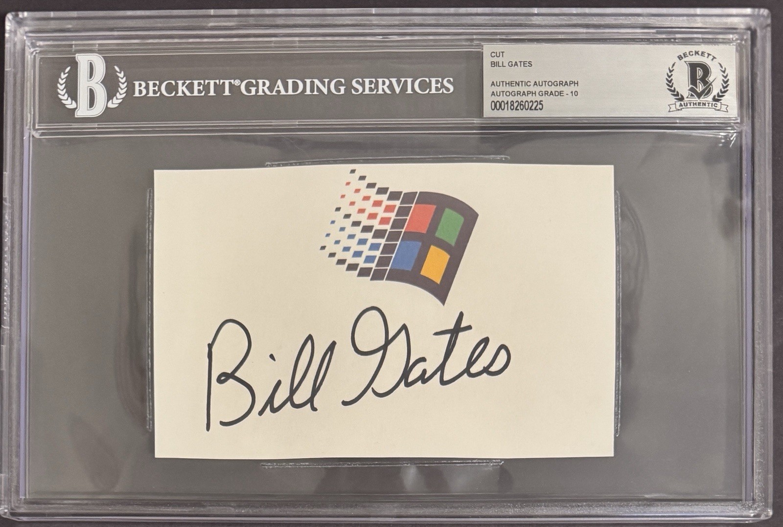 SIGNED Bill Gates  Microsoft Windows Logo Cut Beckett BAS COA PERFECT 10 AUTO