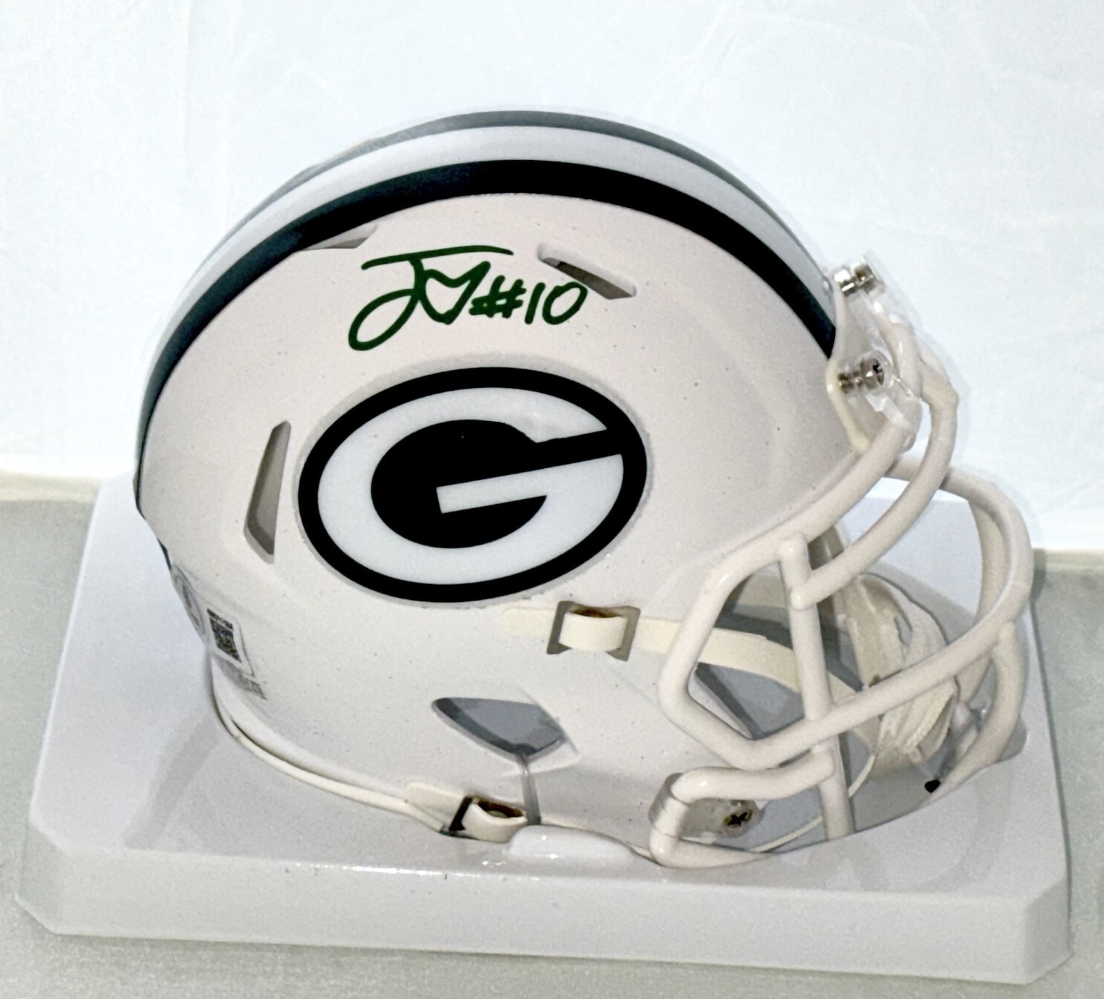 Jordan Love signed Green Bay Packers Alternate White mini helmet Beckett Witness