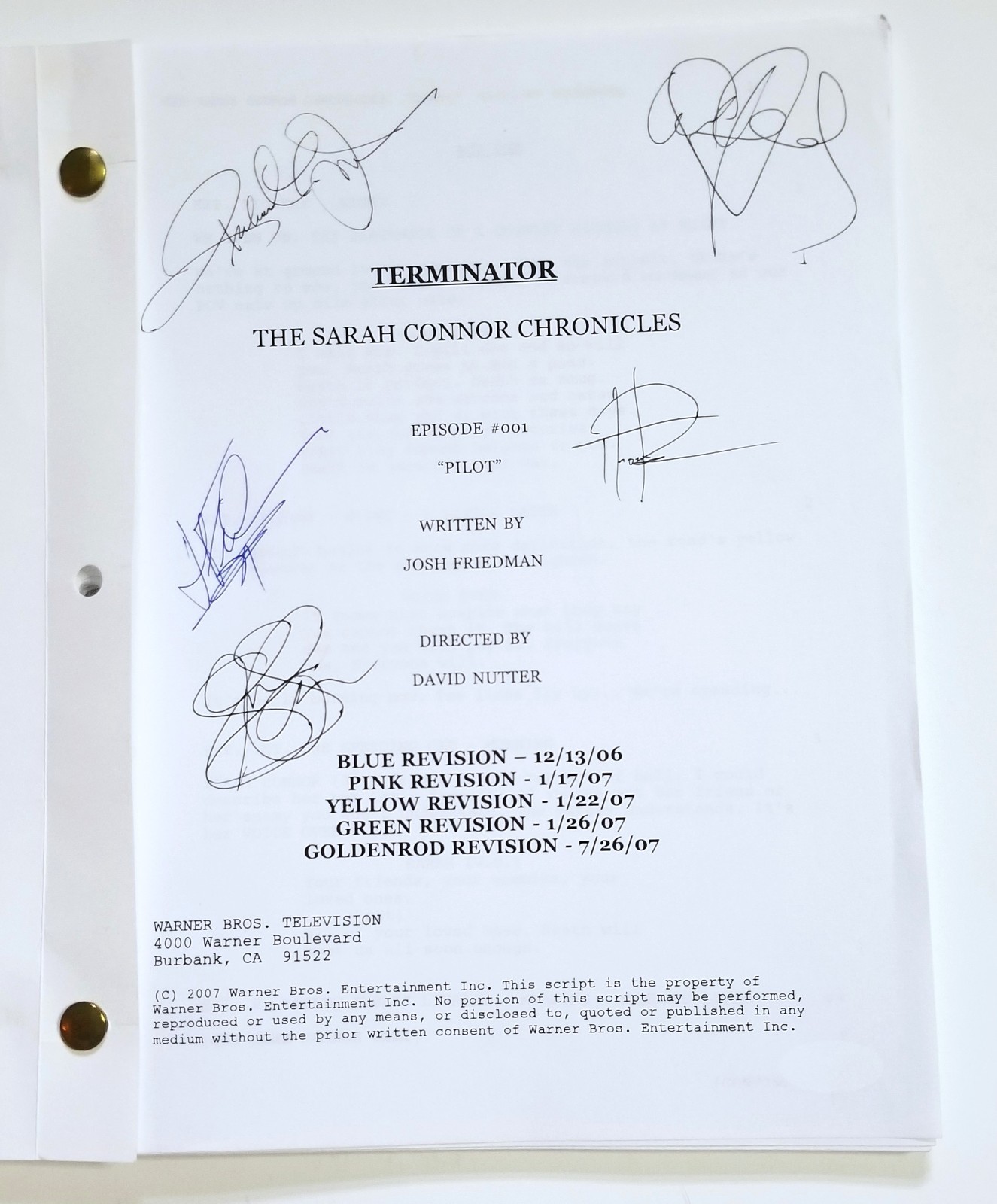 Terminator Sarah Connor CAST hand SIGNED '07 Pilot Episode Script JSA COA Headey