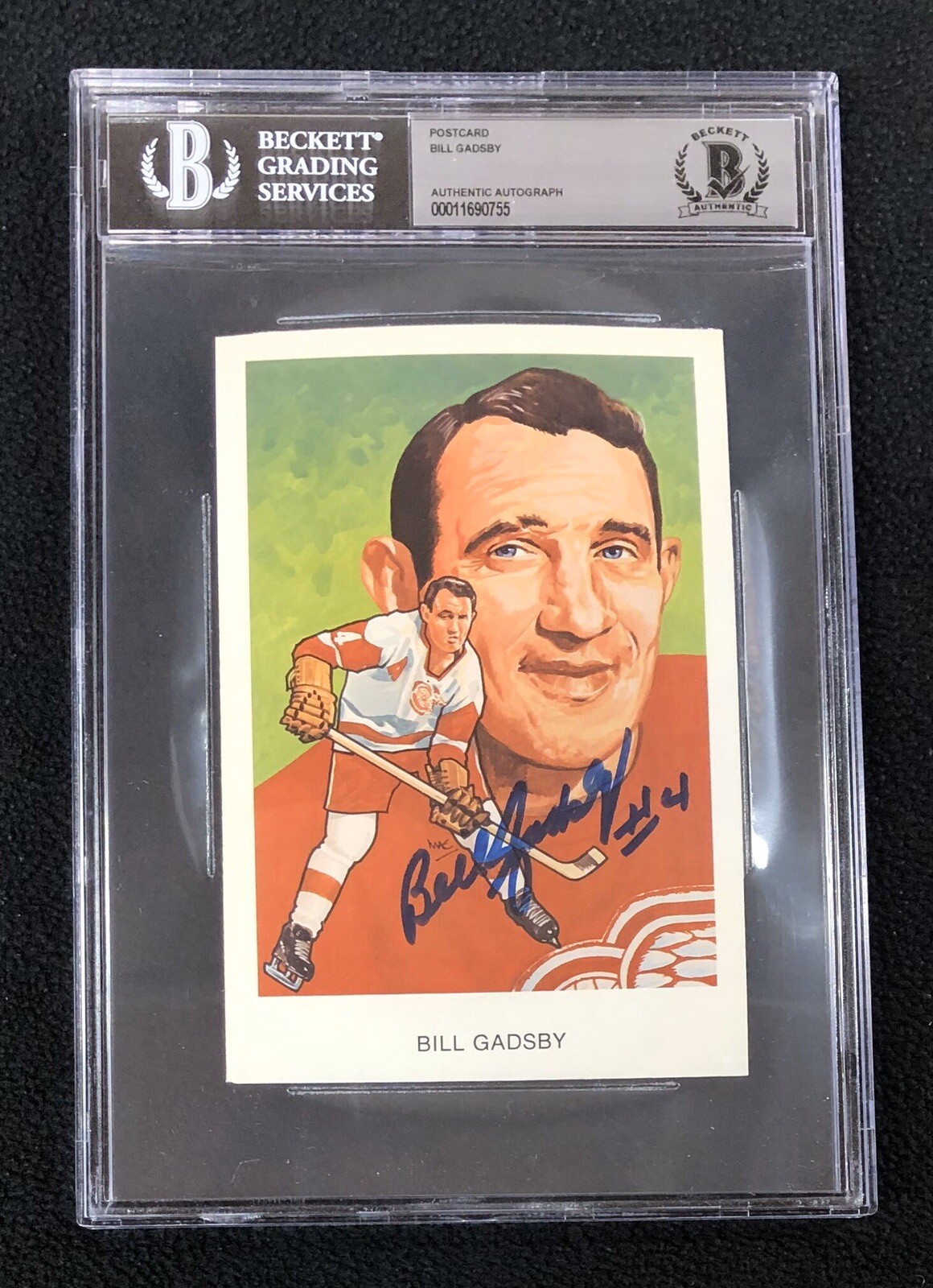 Bill Gadsby Signed 1983 Hall Of Fame Postcard Red Wings Beckett Certified