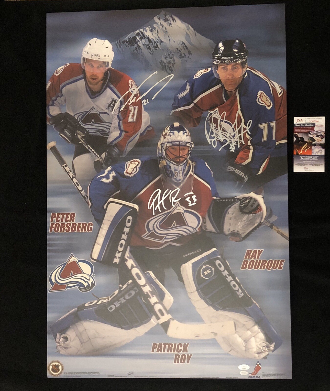 Peter Forsberg Patrick Roy Ray Bourque Signed Colorado Avalanche 23x34 Print JSA