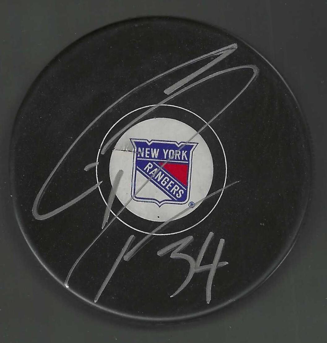 Gordie Dwyer Signed New York Rangers Puck
