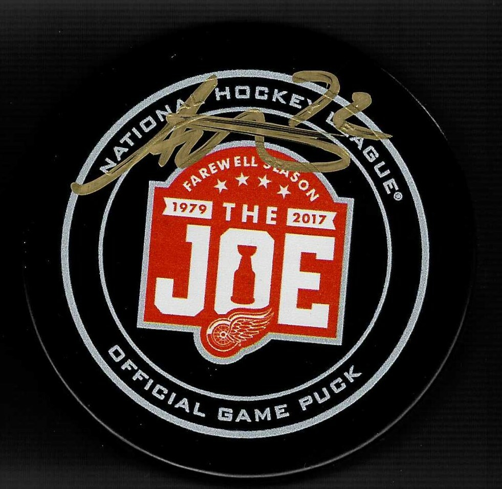 Andreas Athanasiou Signed Detroit Red Wings Joe Louis Arena Farewell Season Puck