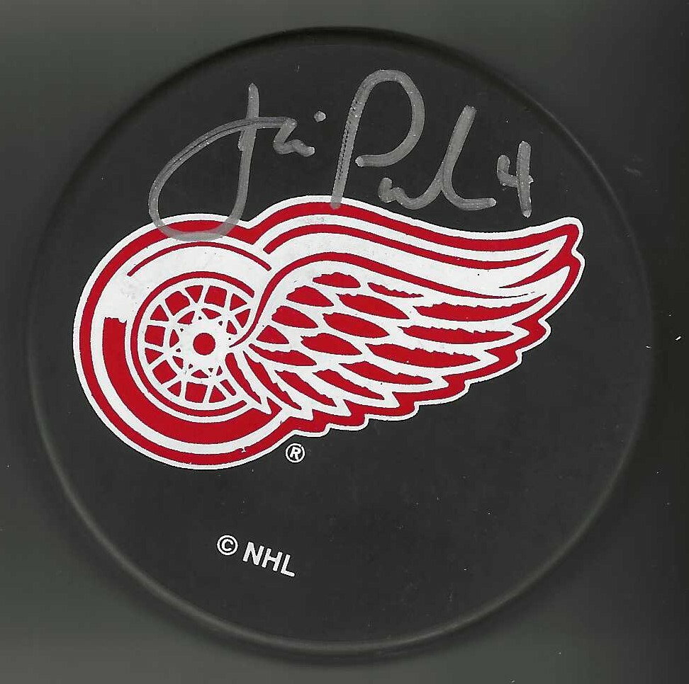 Jamie Pushor Signed Detroit Red Wings Ravens Athletic Puck Signed in Silver