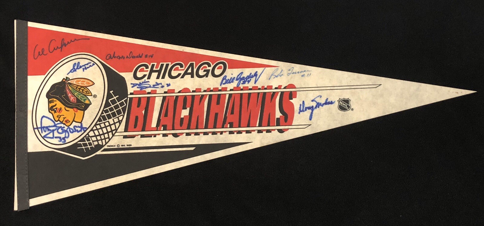 Chicago Blackhawks Vintage Pennant Signed By 8 Beckett COA Tony Esposito